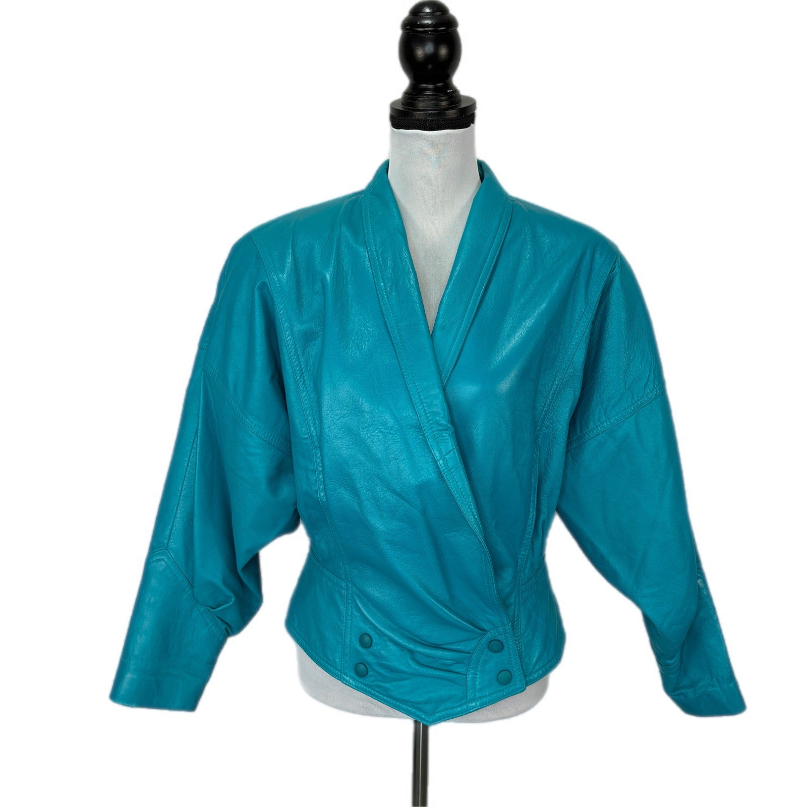 Vintage Teal Leather Crop Jacket - Women's Size M