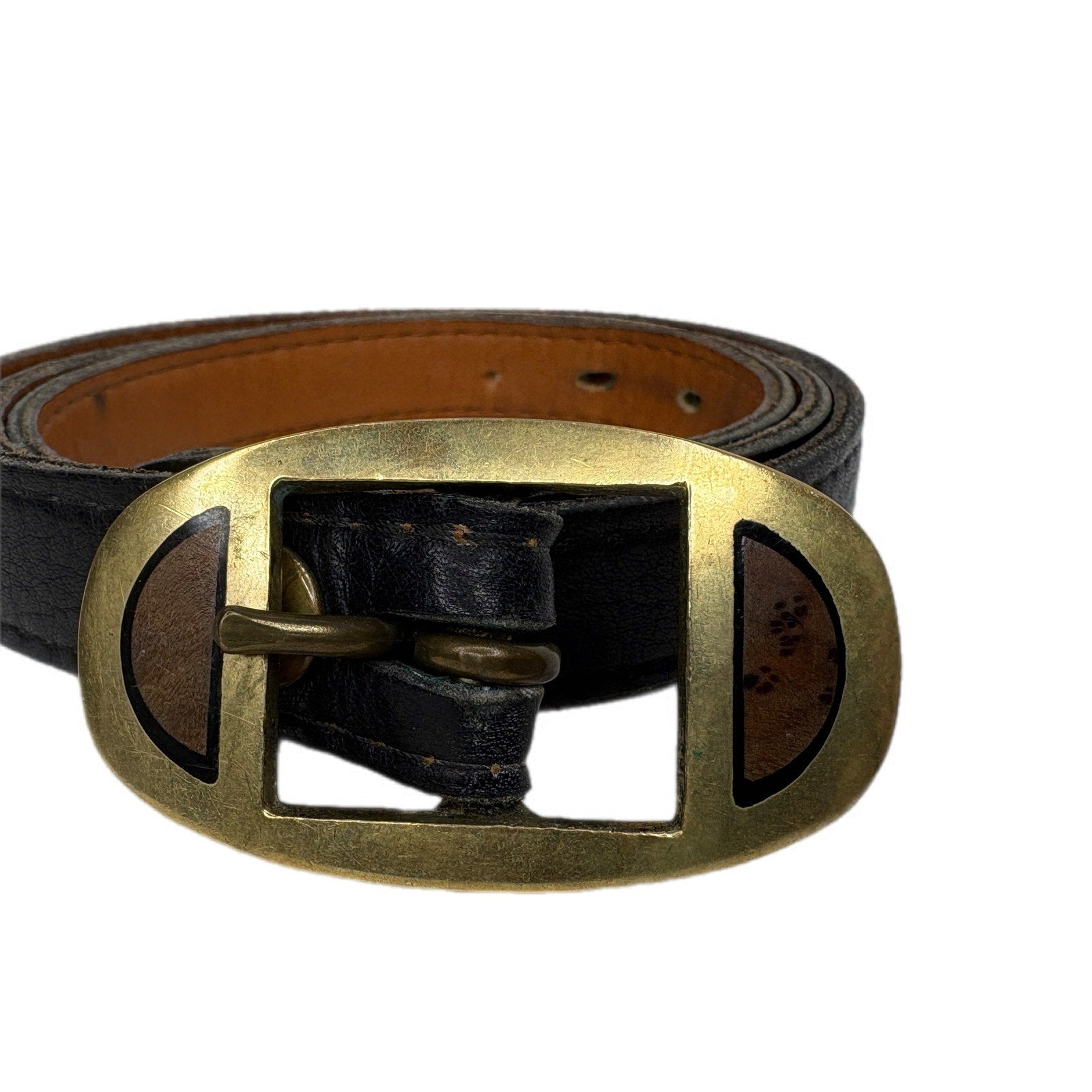Vintage Rauf Co. Solid Brass Belt Buckle Leather Belt - Women's M