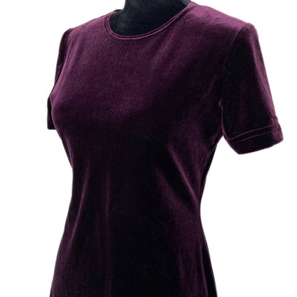 Vintage Dark Purple Short Sleeve Velvet Dress - Women's 4