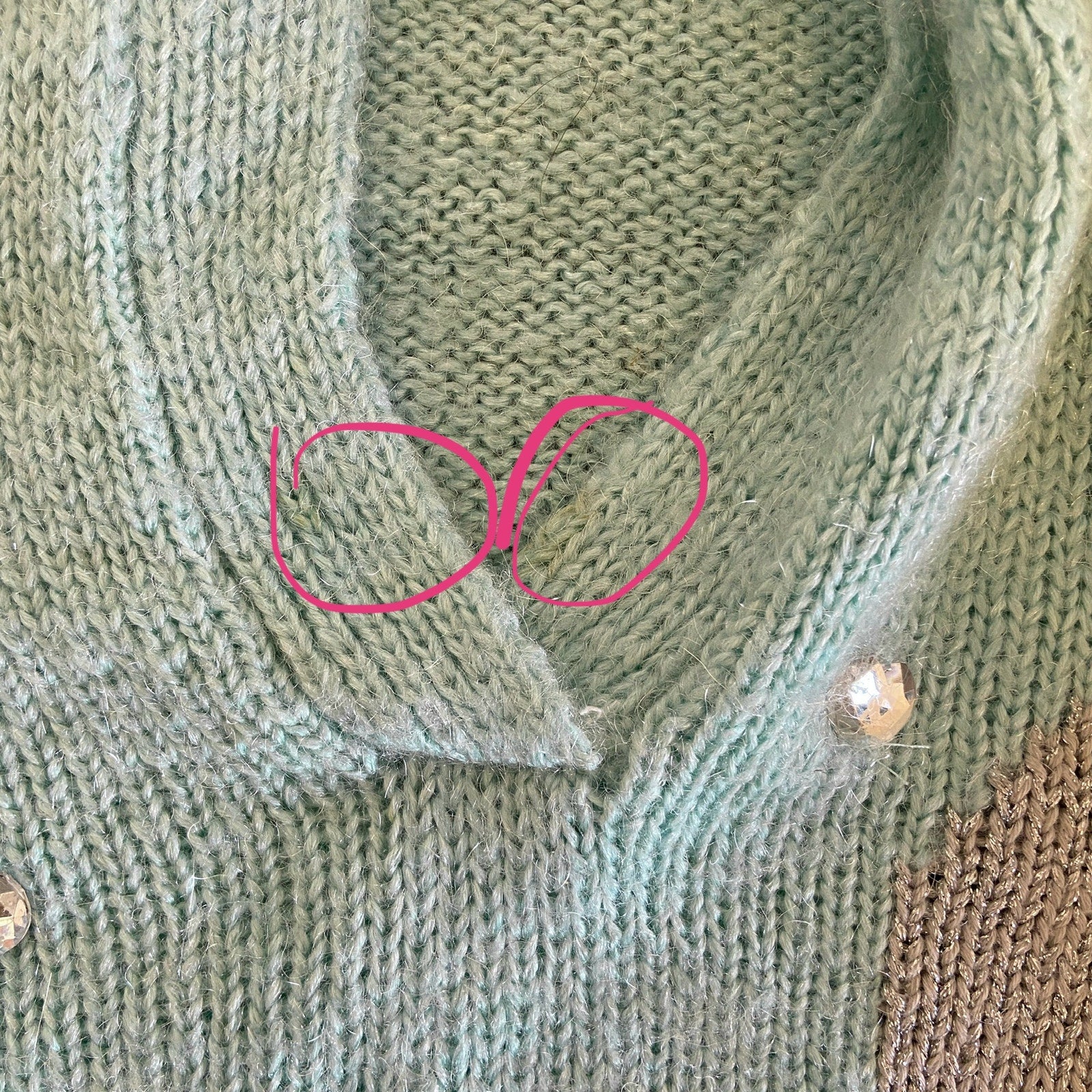 Vintage Mint Green Silver Swirls Bejeweled Collared Sweater - Women's Size M