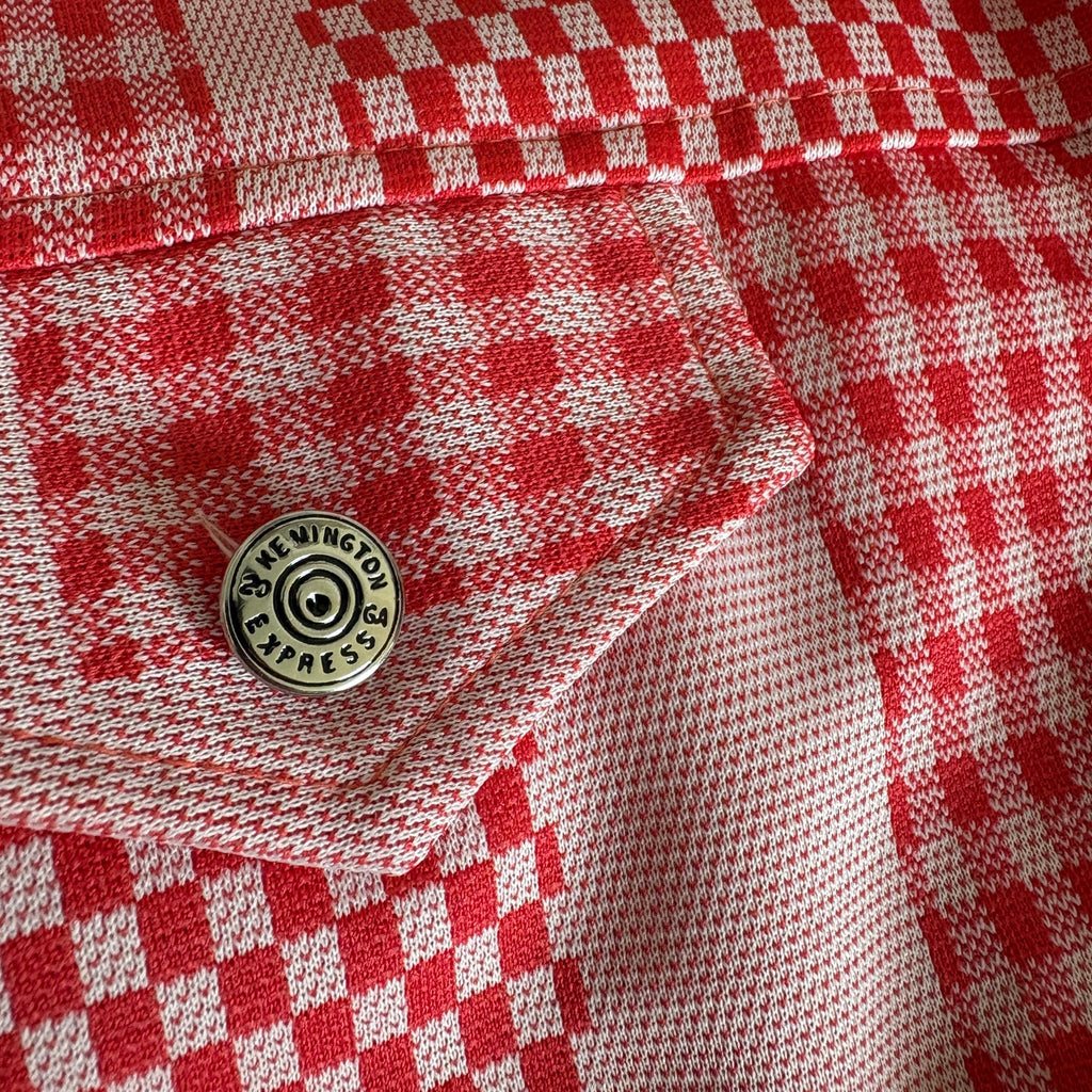 Vintage 60's 70's Checkered Pattern Long Sleeve Button Front Shirt Women's 18.5