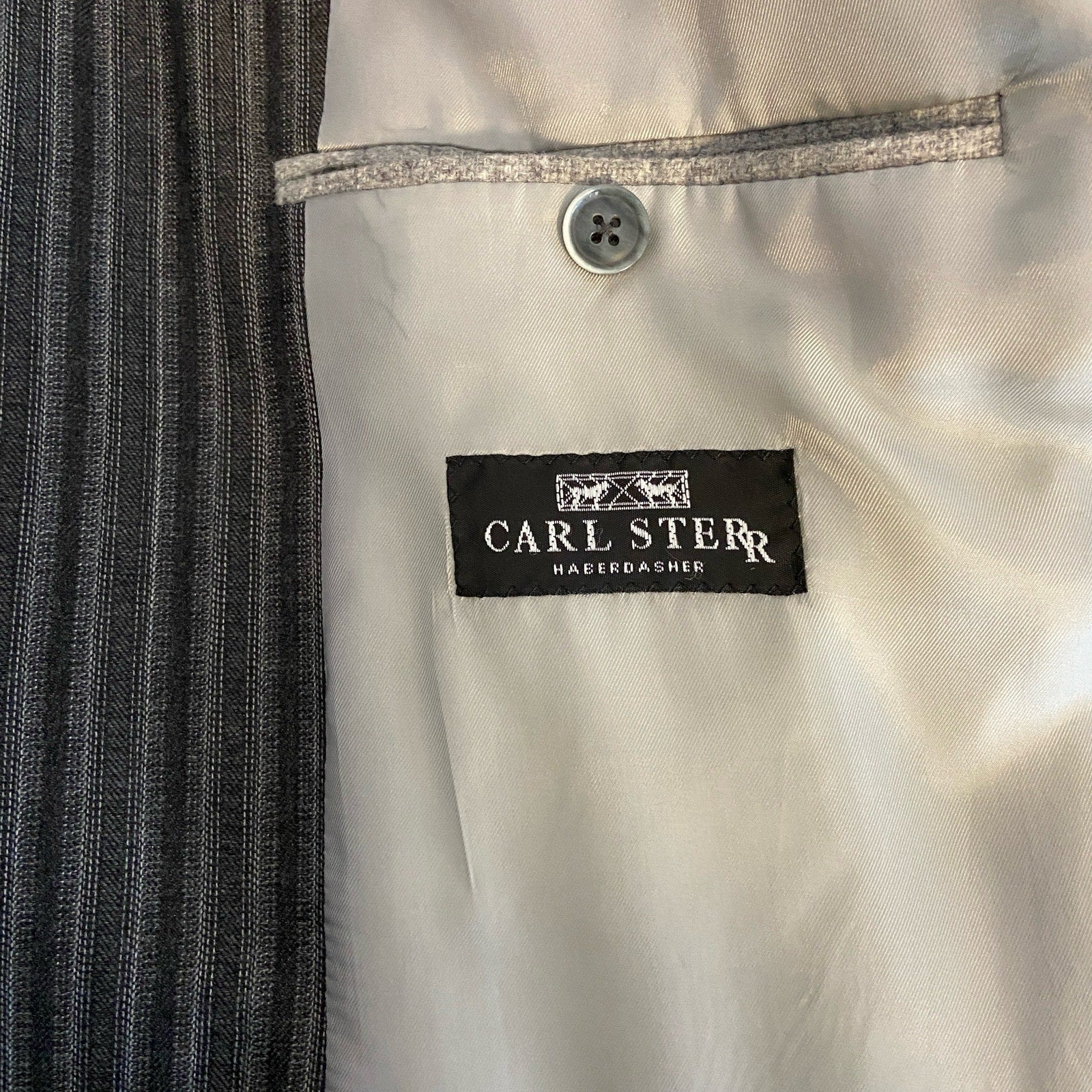 Carl Sterr Wool Gray Stripe Notch Lapel Three Button Suit - Men's Size 43XL