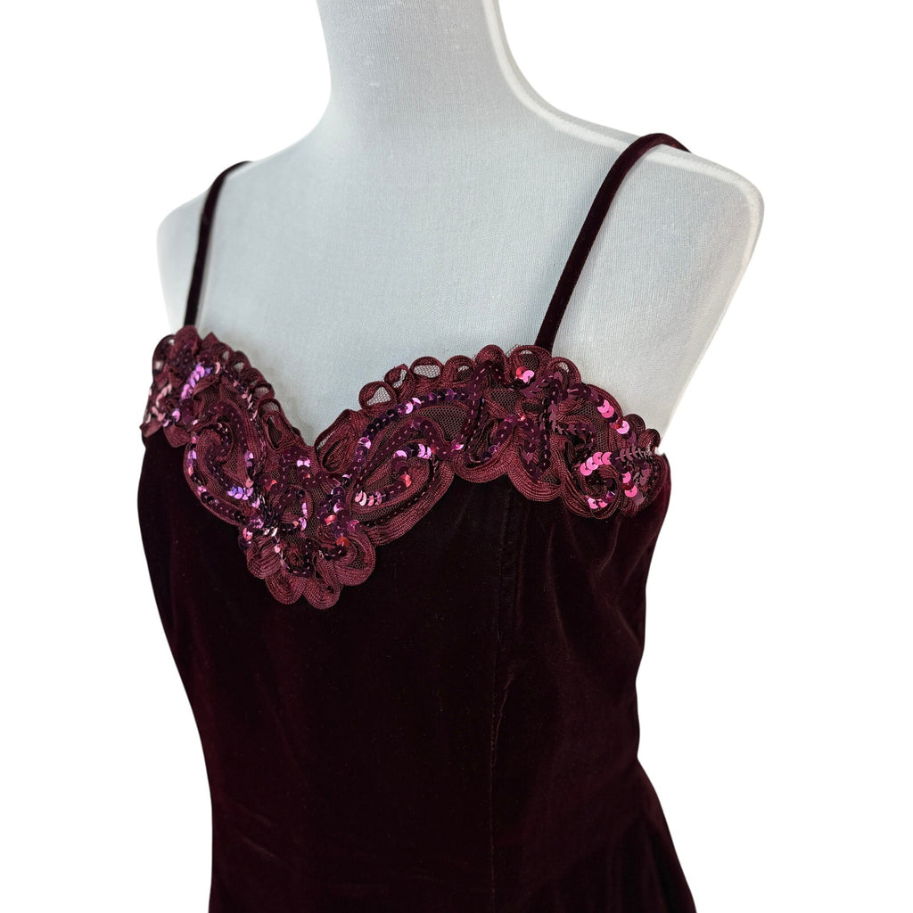 American Vintage Burgundy Velvet Sequin Detail Short Formal Dress - Women's 12
