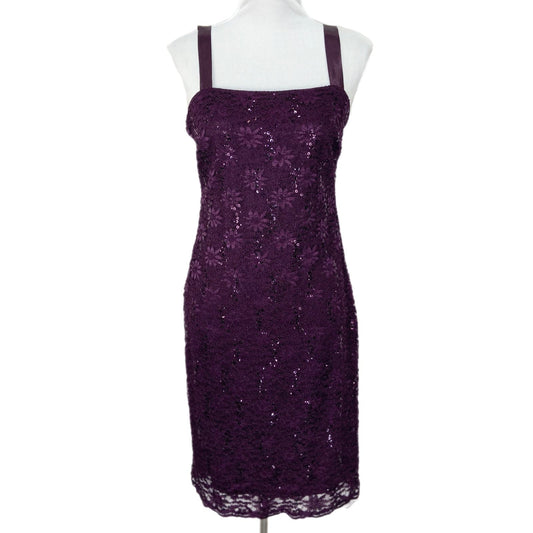 Y2K Purple Lace Sequins Short Formal Slip Dress - Women's Size 6