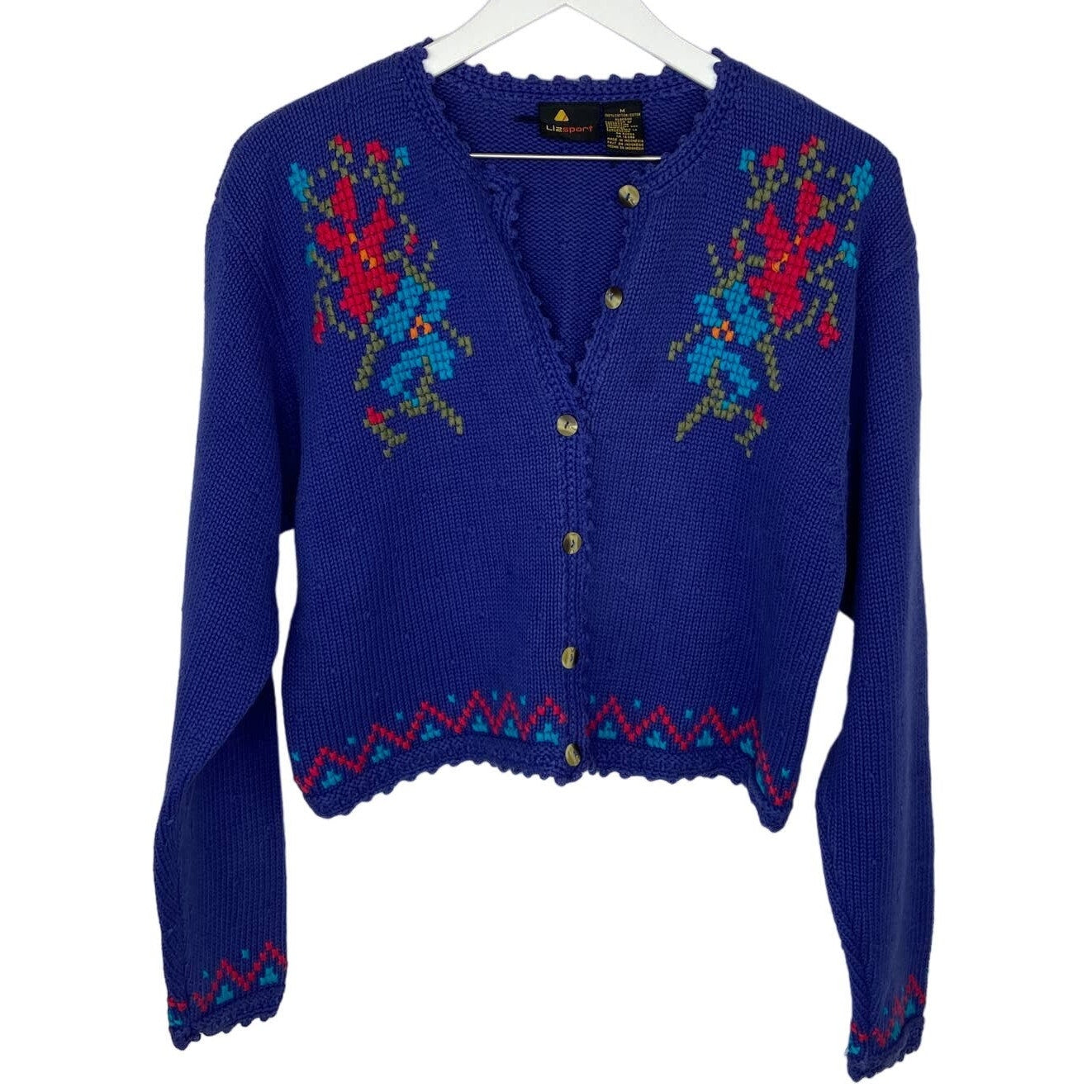 Vintage Cross Stitch Patterned Granny Cardigan - Women's Size M