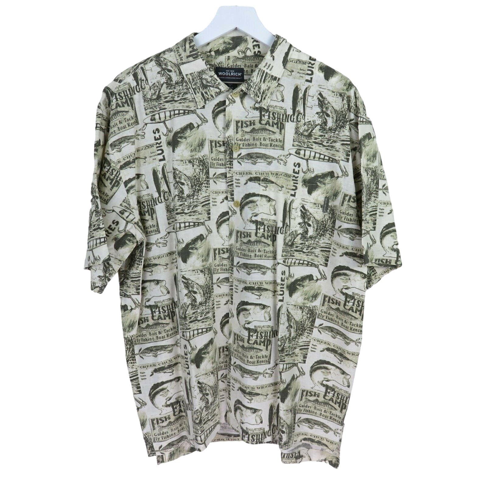 Woolrich Fishing Lures Fish Camp Short Sleeve Button Up Shirt - Men's L