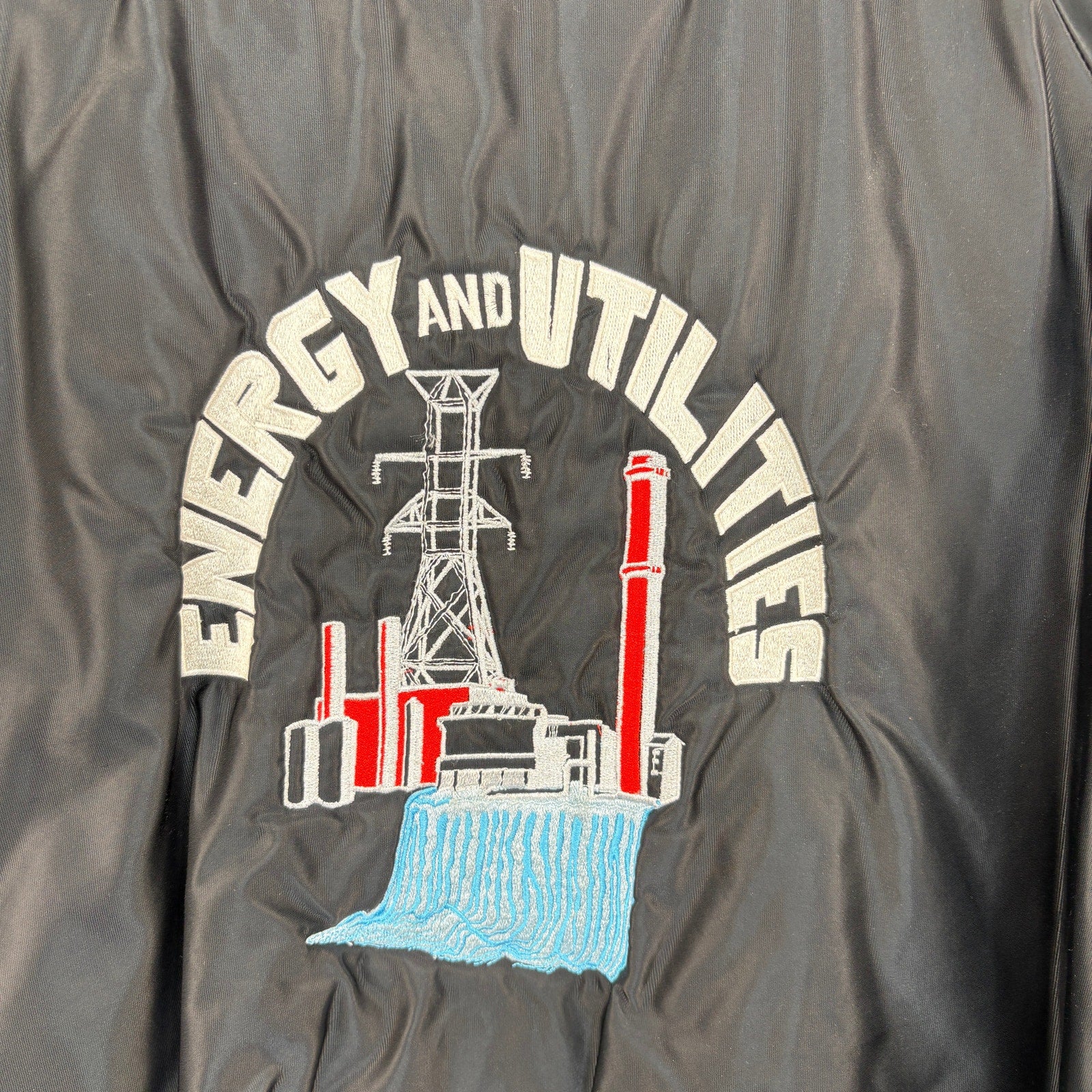 Vintage Black Satin Energy Utilities Trucker Jacket Made in USA - Men's Size XL