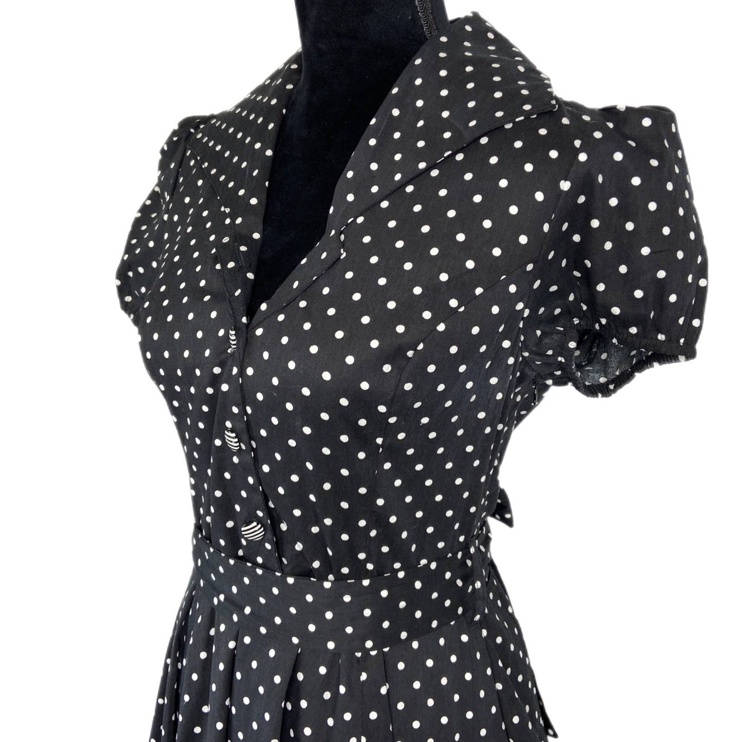 Hearts & Roses Polka Dot Retro Pin Up Rockabilly Shirt Dress - Women's Size M