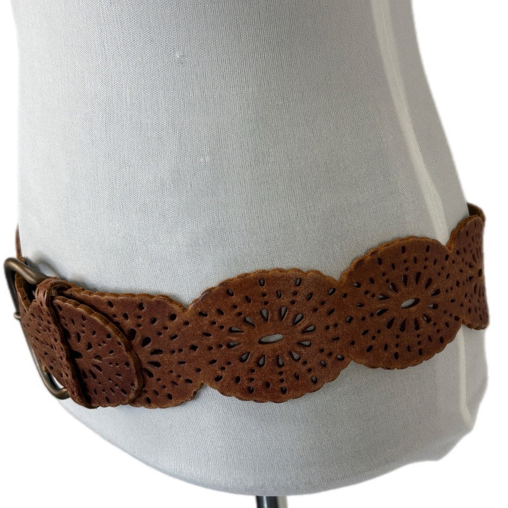 Fosssil Leather Wide Hippie 60's Vibes Lazer Cut Boho Belt - Women's Size Small