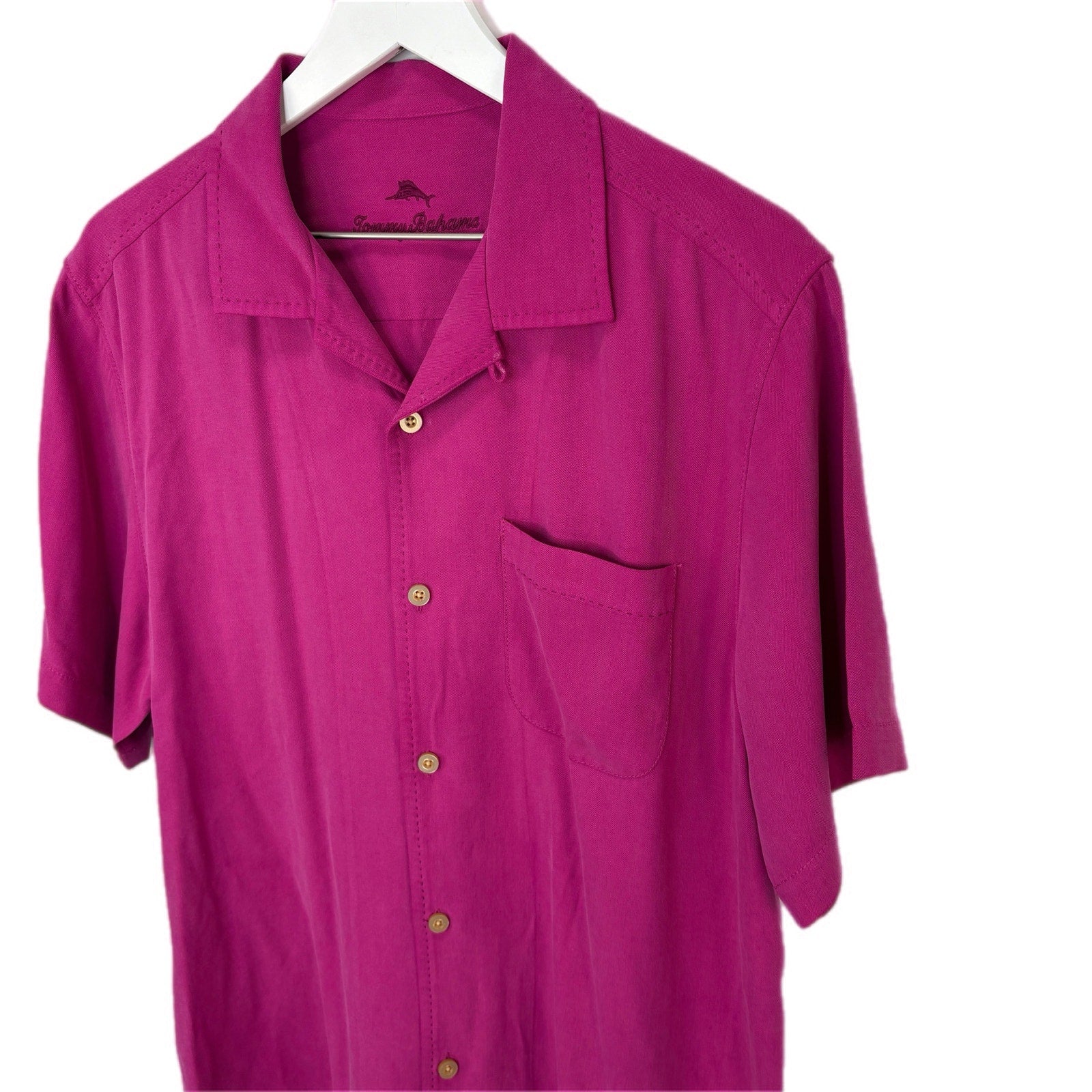 Tommy Bahama Fuchsia Pink Silk Short Sleeve Shirt - Men's Size M