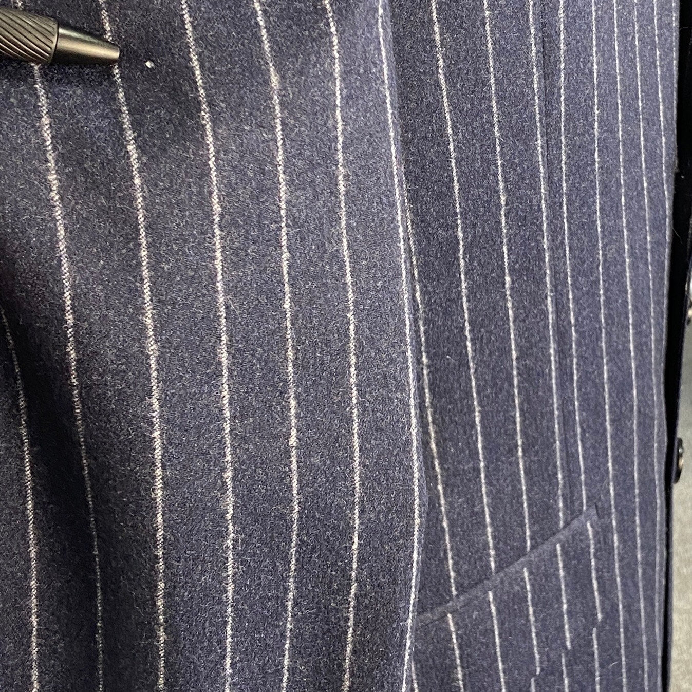 Carl Sterr Blue Pinstripe Wide Peak Collar Double Breasted Jacket - Men's 43XL