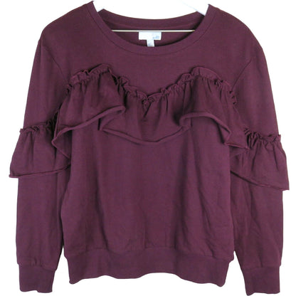 14th & Union Burgundy Ruffled Crewneck Shirt - Women's Size Small