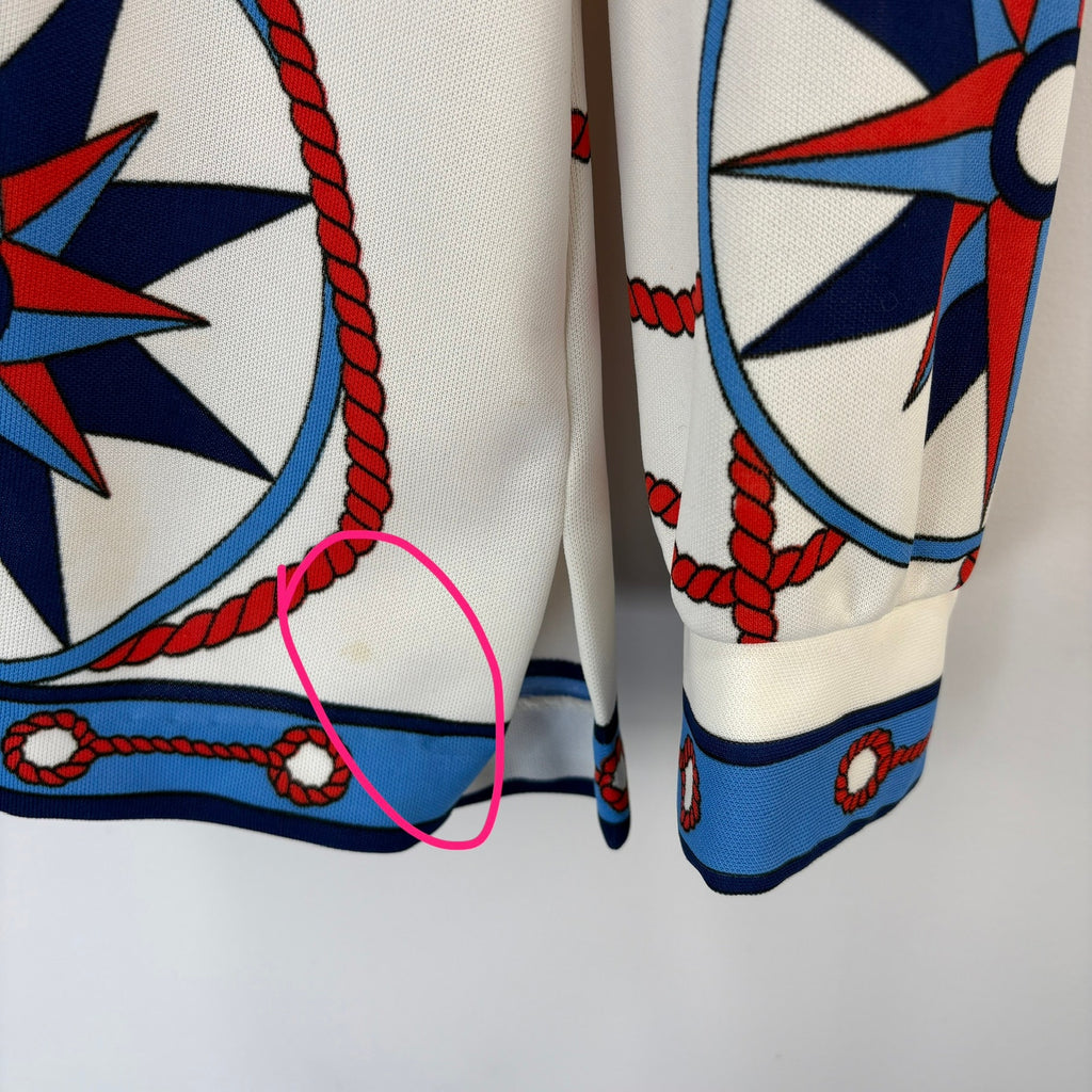 Vintage 70's Nautical Patterned Long Sleeve Button Up Shirt - Women's Size L