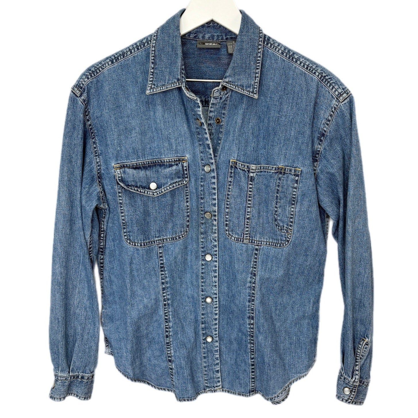Vintage Denim Pearl Snap Button Up Shirt - Women's Size 8