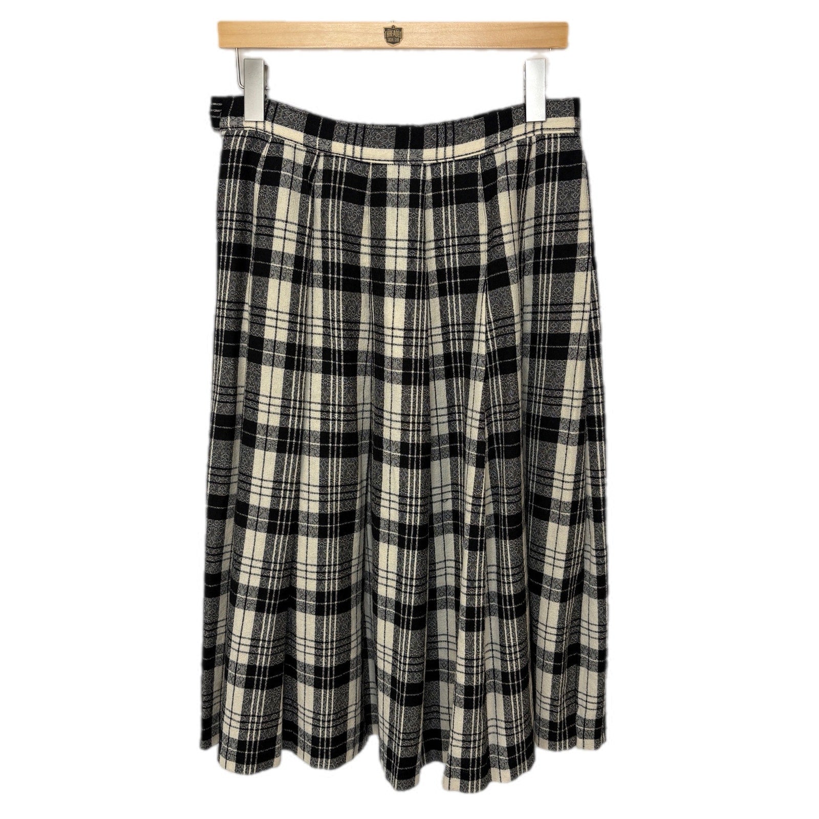 Vintage Pendleton Black White Plaid Long Pleated Skirt - Women's Size 8
