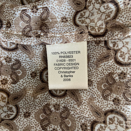 Sheer Paisley Ruffle Hem Short Sleeve Button Up Shirt - Women's Size L