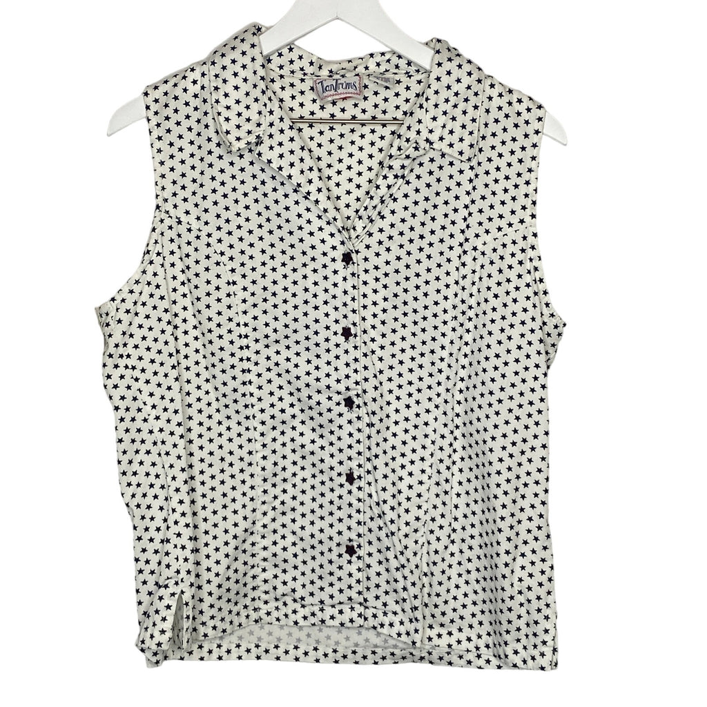 Retro Star Pattern Sleeveless Button Up Shirt - Women's Size L