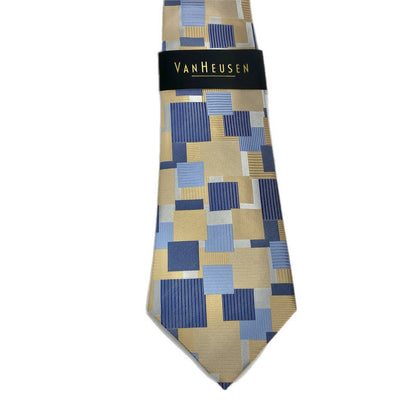 VanHeusen Yellow Blue Square Pattern Men's Tie NWT