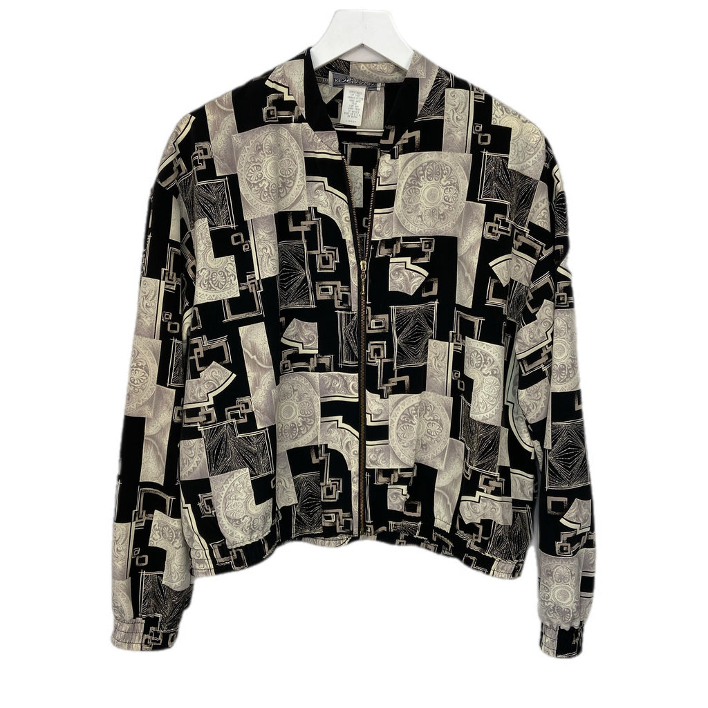 American Vintage Mixed Pattern Zip Up Patterned Bomber Jacket - Women's Size L