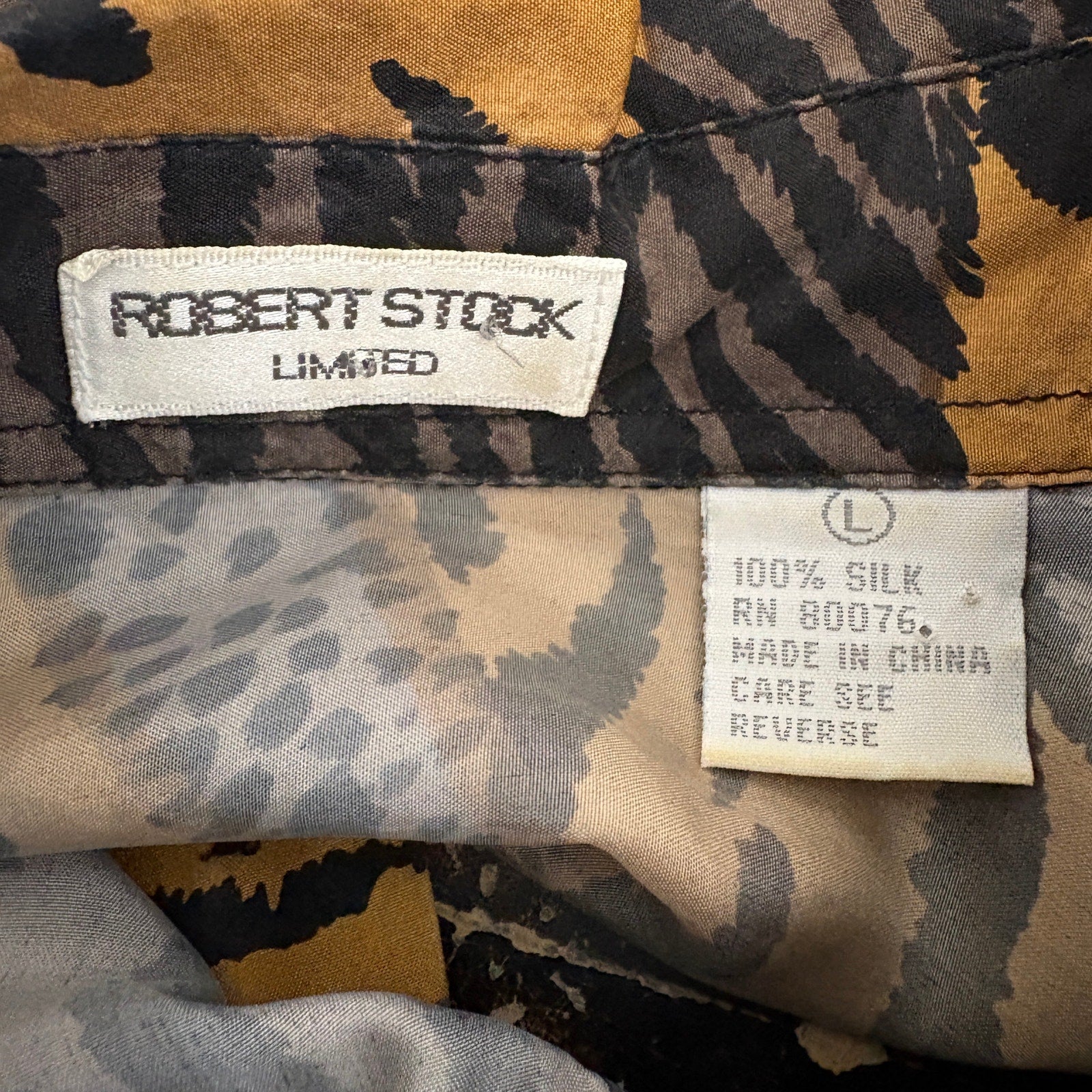 Vintage Silk Mixed Animal Print Short Sleeve Button Up Shirt - Women's Size L