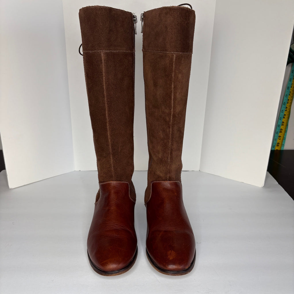 Brown Leather Suede Tall Riding Boots - Women's Size 8