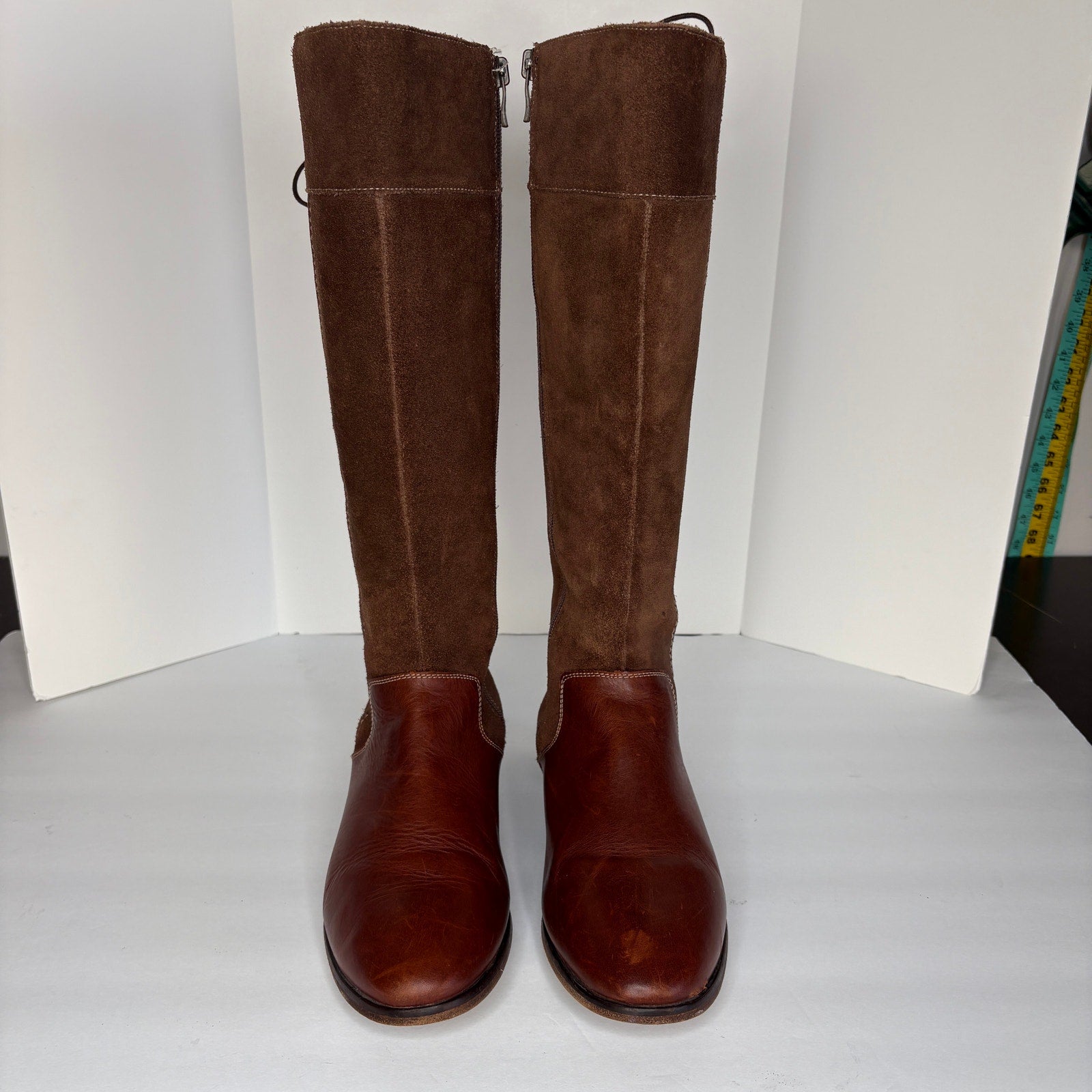 Brown Leather Suede Tall Riding Boots - Women's Size 8