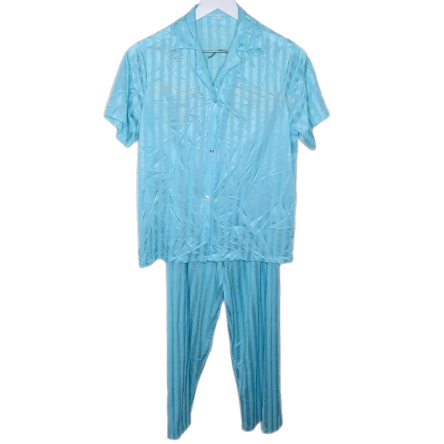 Vintage Sheer Blue Striped Pajamas - Women's S/M