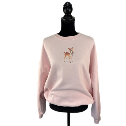 Hollister Oversized Baby Deer Pink Bow Pullover Sweatshirt - Women's Size L