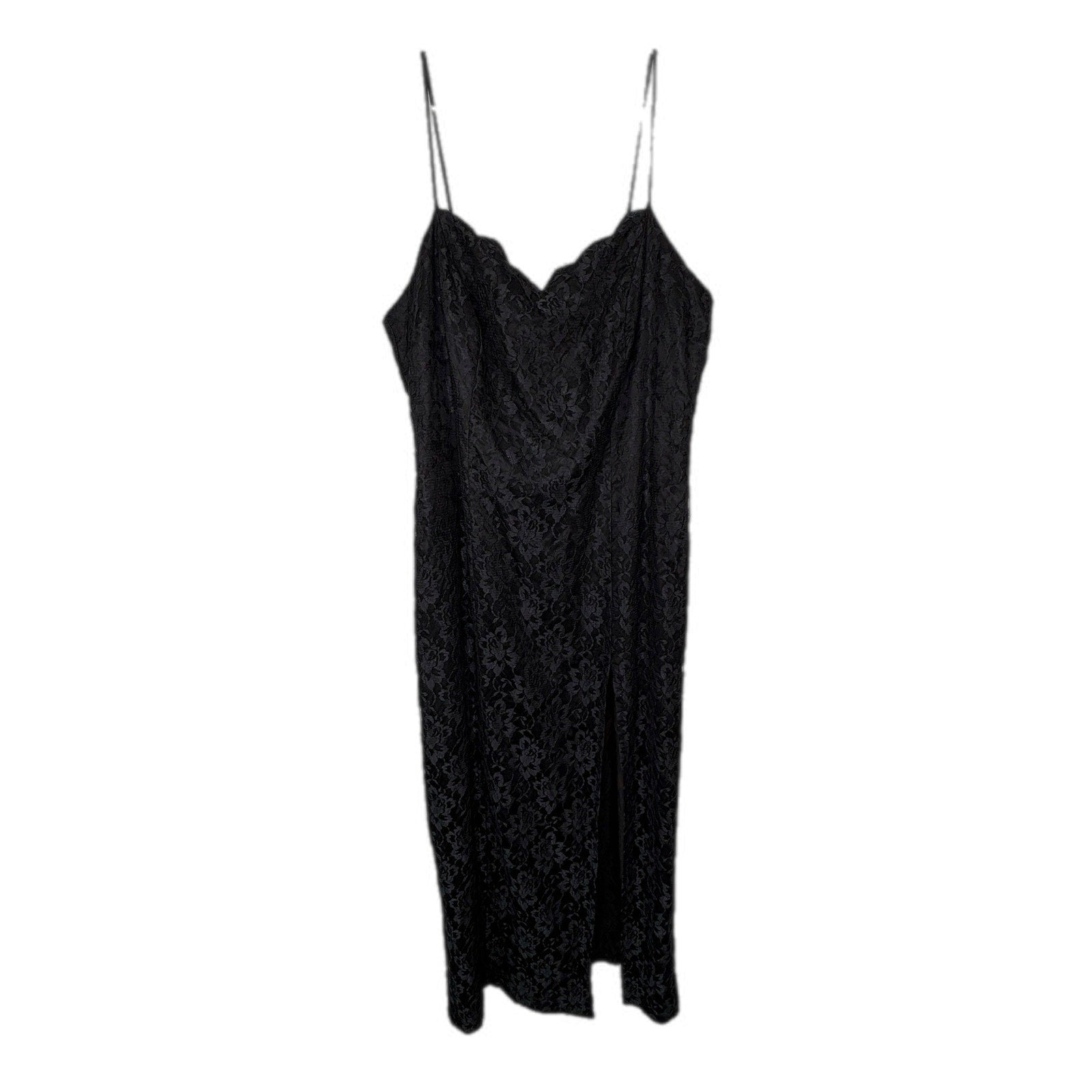 Vintage Black Lace Slip Dress Made in USA - Women's Size 10/12