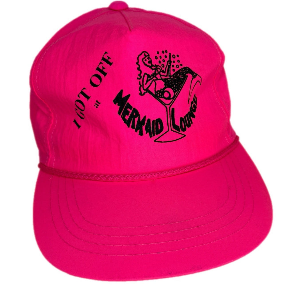 Vintage Hot Pink Nylon I Got Off at Mermaid Lounge Snapback Trucker Hat