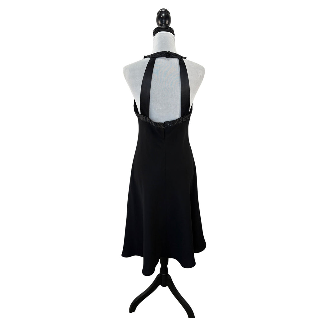 Y2K Black Halter Beaded Neckline Formal Dress - Women's Size 12