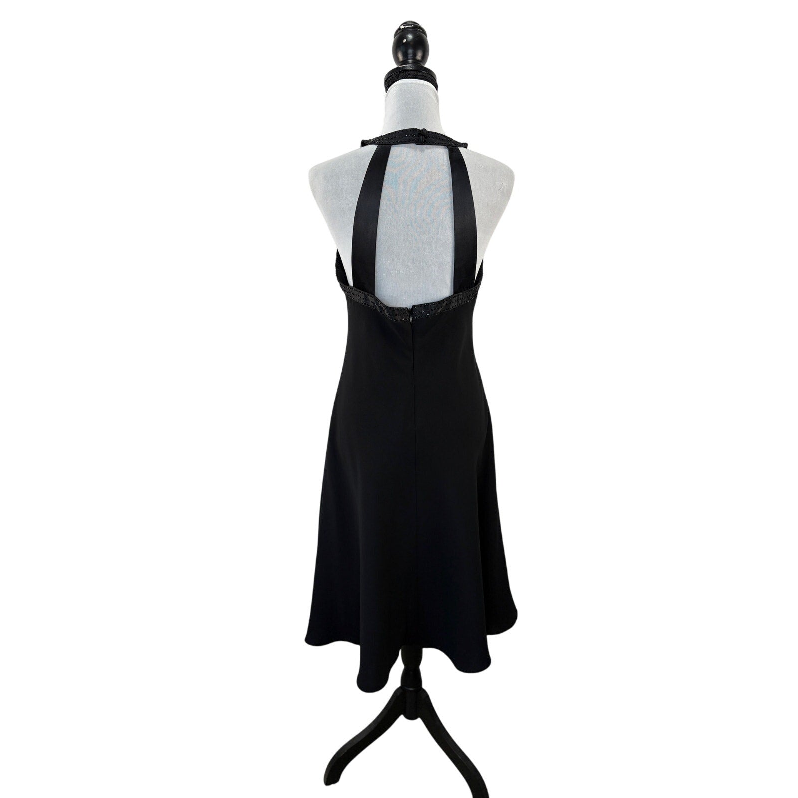 Y2K Black Halter Beaded Neckline Formal Dress - Women's Size 12