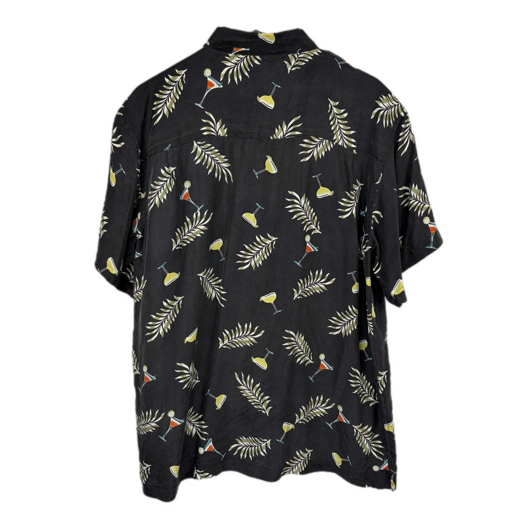 Massini Black Silk Martini Leaves Print Hawaiian Shirt - Men's L