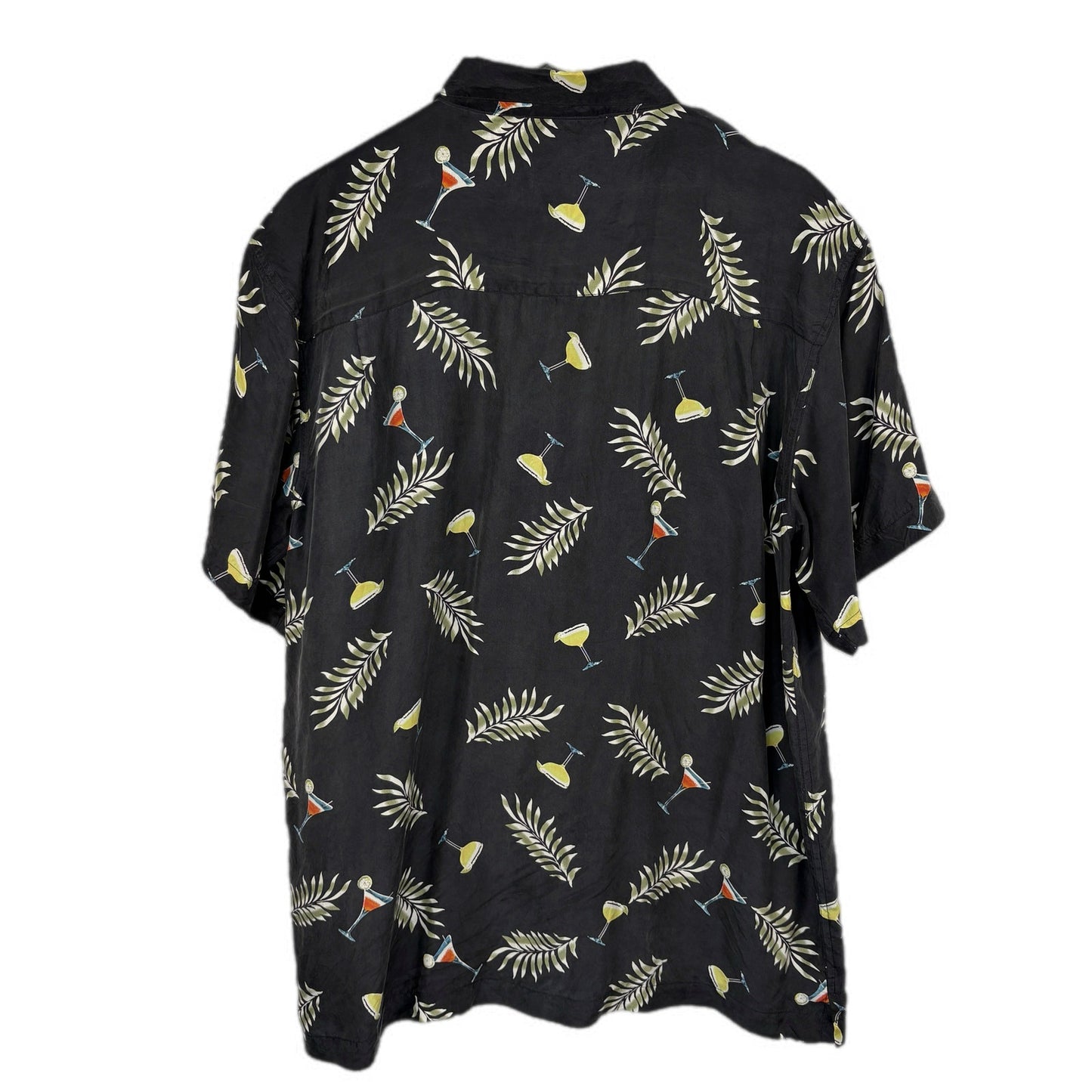 Massini Black Silk Martini Leaves Print Hawaiian Shirt - Men's L