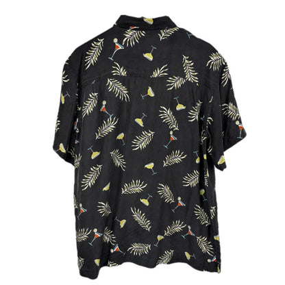 Massini Black Silk Martini Leaves Print Hawaiian Shirt - Men's L