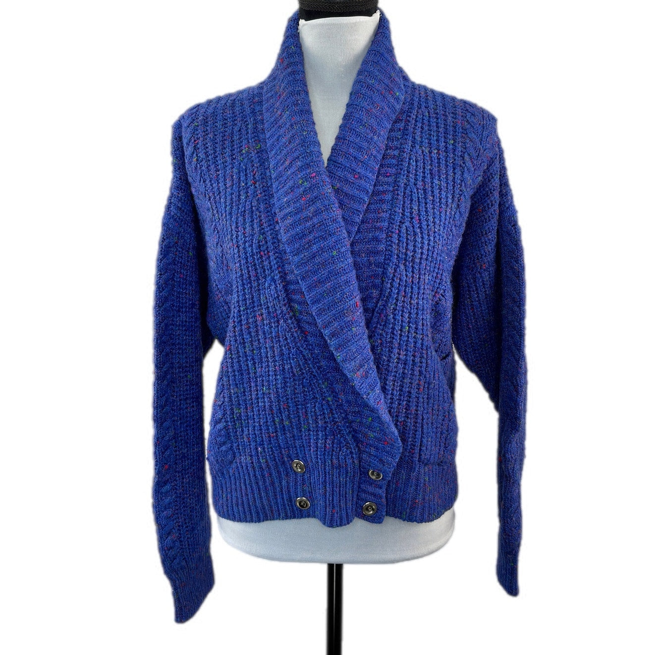 Vintage Blue Confetti Pattern Cowl Neck Sweater - Women's Size S