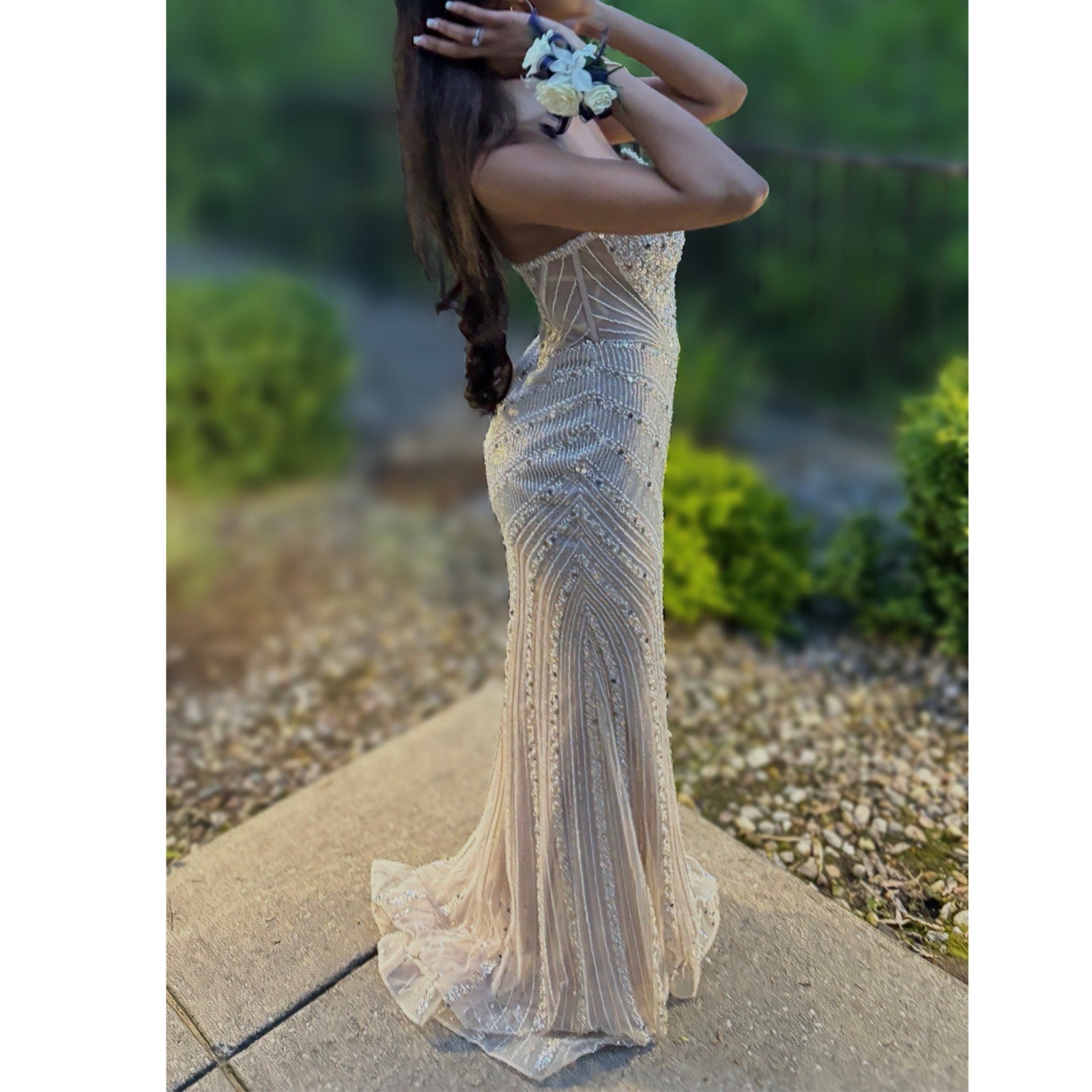 Ladivine Strapless Fitted Beaded Gown in Champagne CD0216 - Women's Size 4