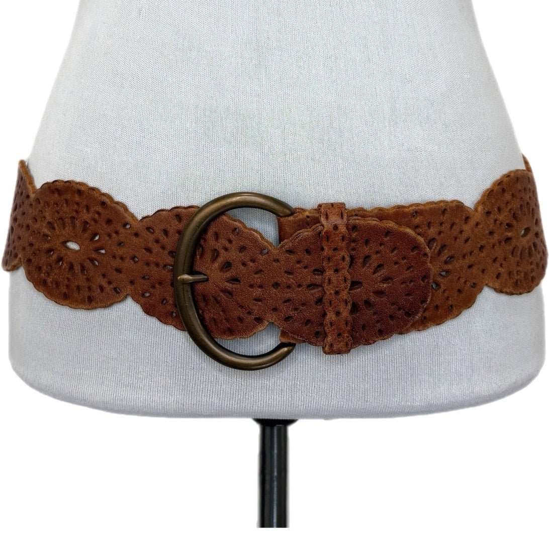 Fosssil Leather Wide Hippie 60's Vibes Lazer Cut Boho Belt - Women's Size Small