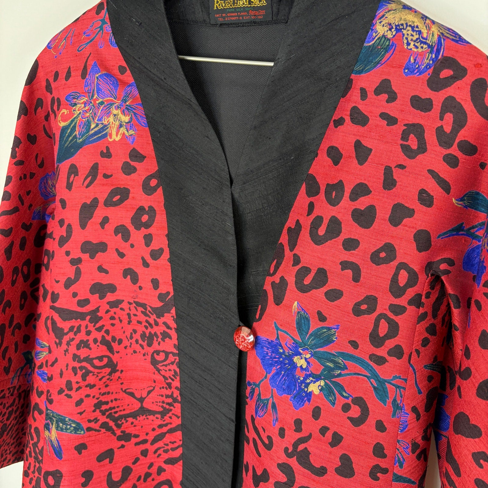 River Thai Silk Red Animal Floral Print Jacket - Women's Size M