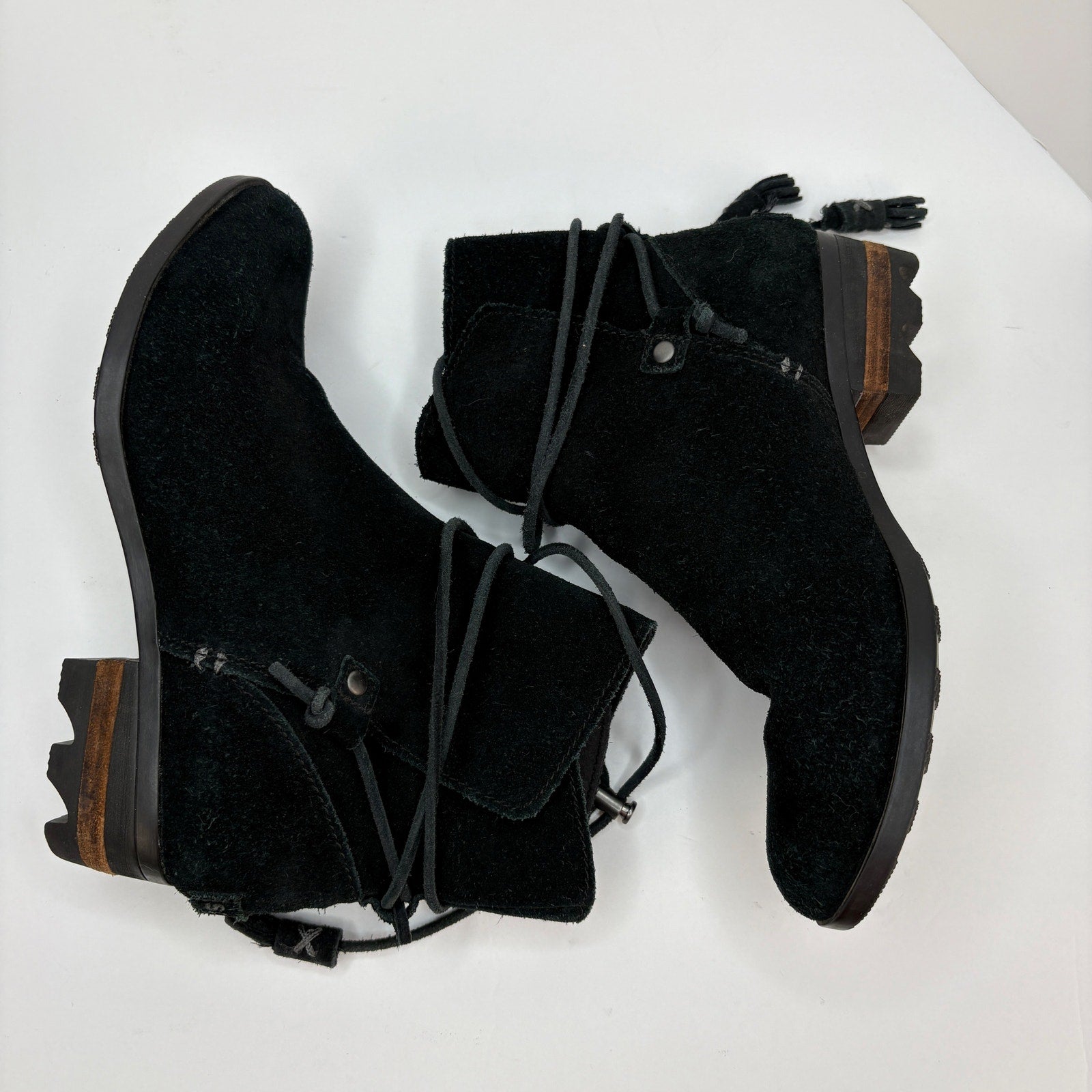 Sorel Farah Black Suede Tassel Booties - Women's Size 7.5