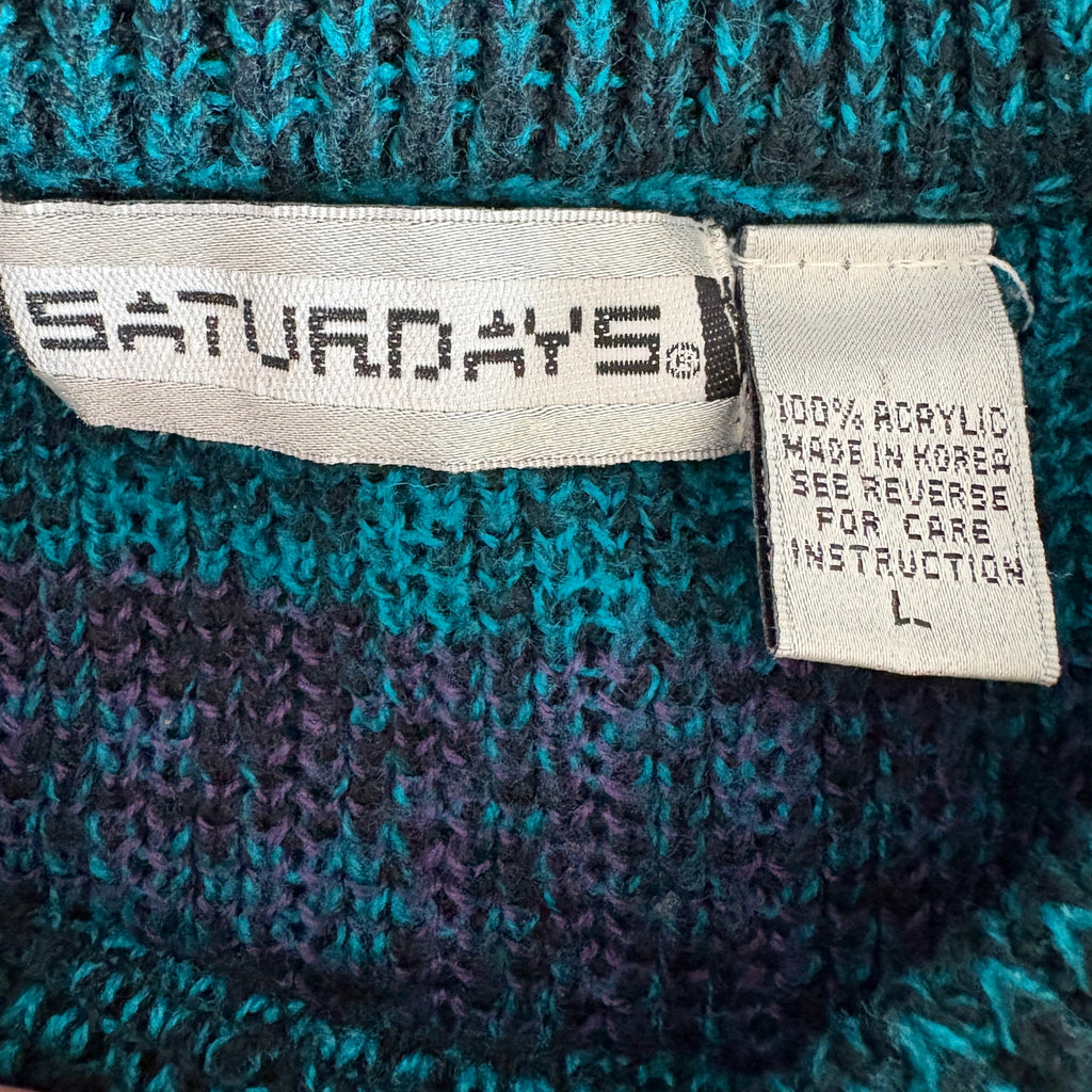 Vintage Green Patterned Crewneck Grandpa Sweater - Men's Size L