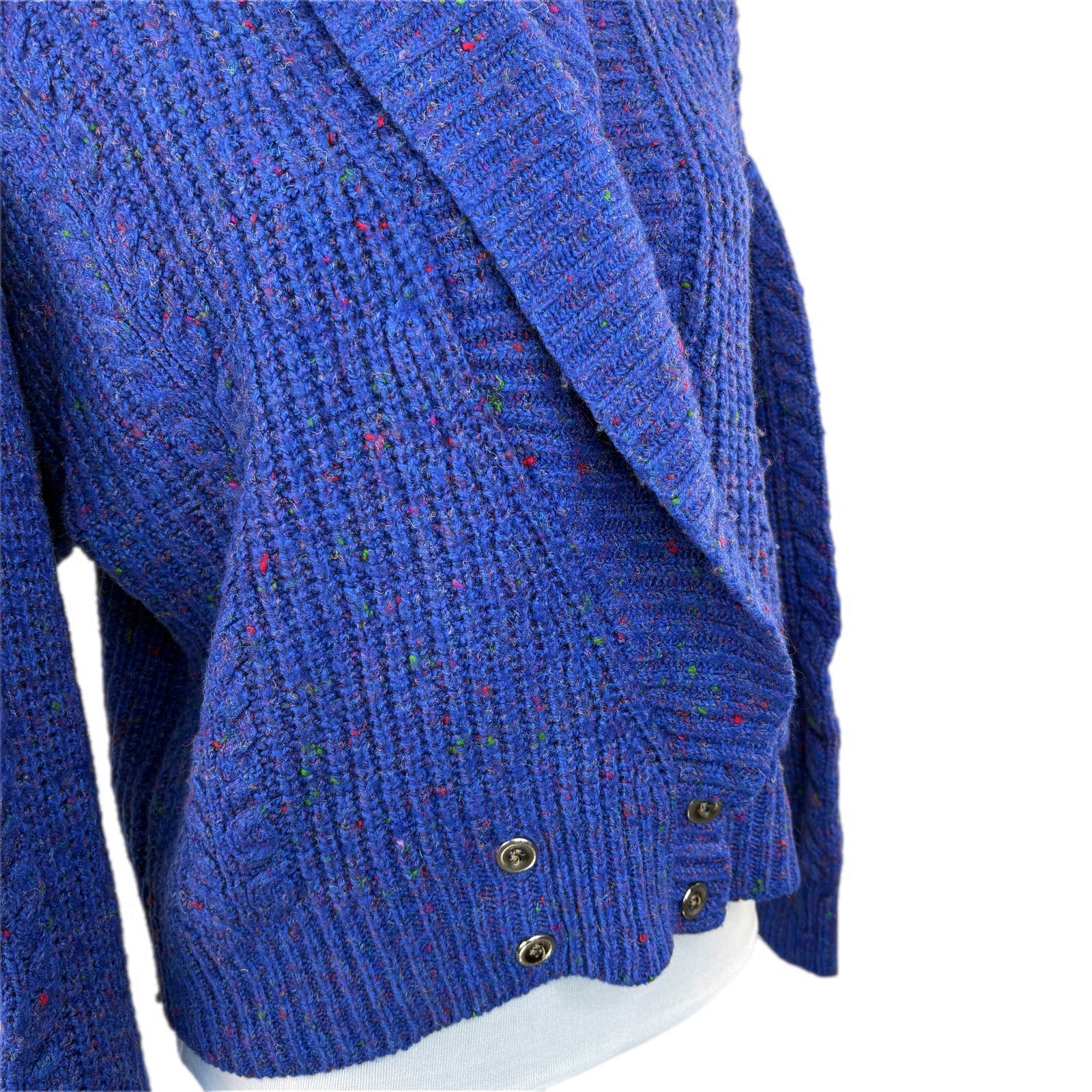 Vintage Blue Confetti Pattern Cowl Neck Sweater - Women's Size S