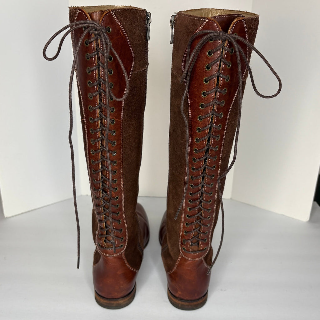 Brown Leather Suede Tall Riding Boots - Women's Size 8