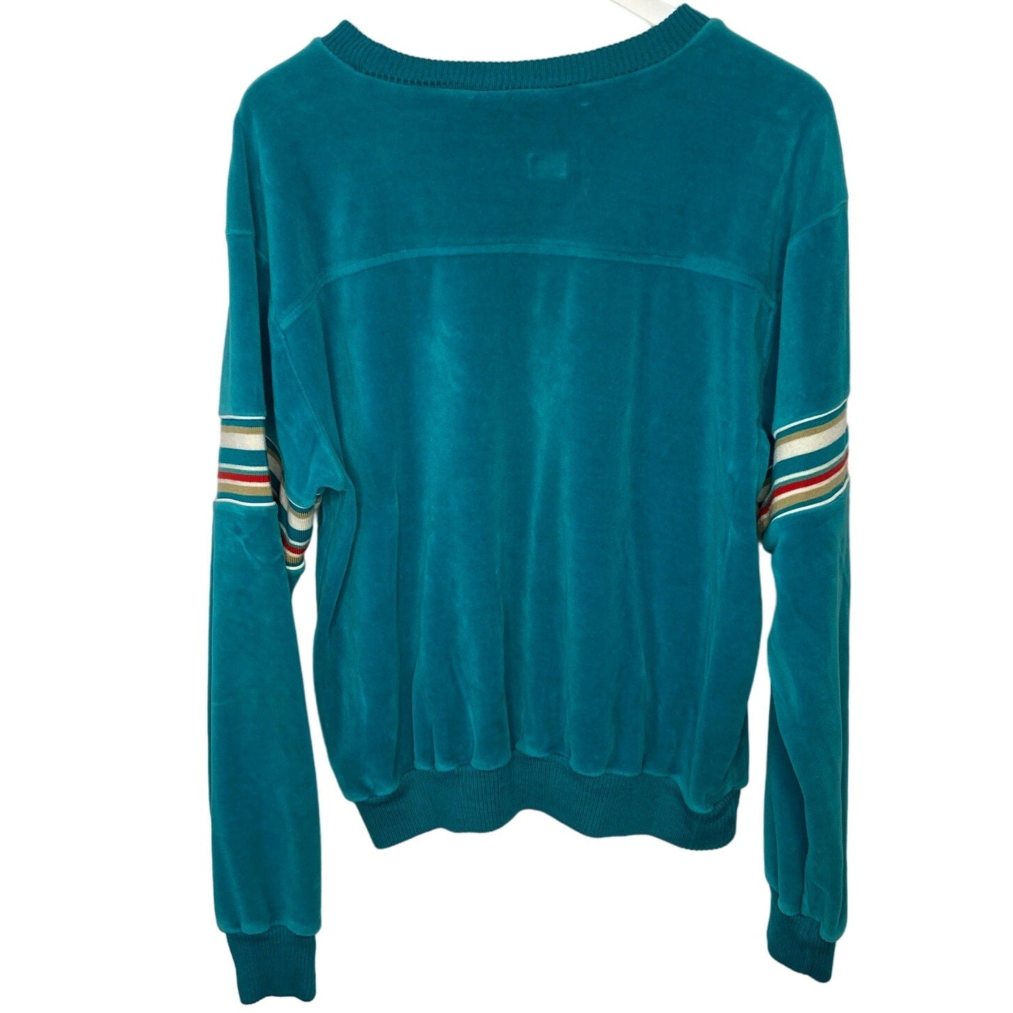 Vintage Teal Velour Striped Sleeve Grandpa Sweater - Men's Size L