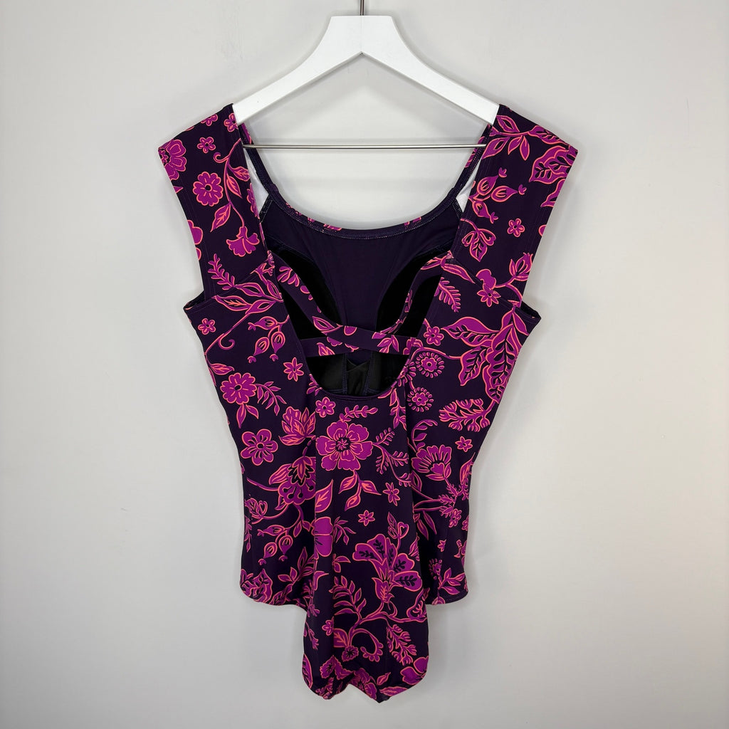 Lands' End Purple Floral 1 Piece Bathing Suit - Women's Size 14L