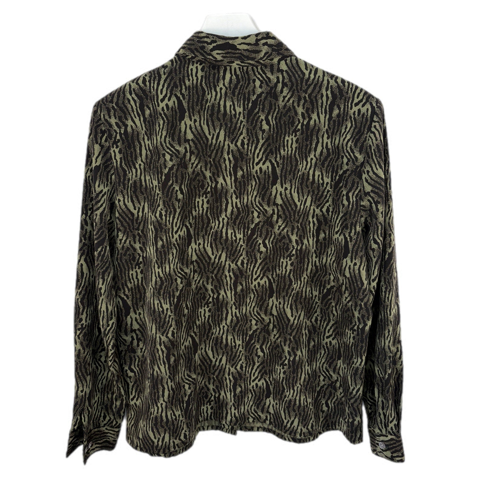 Vintage Green Animal Print Button Up Shirt - Women's Size 14