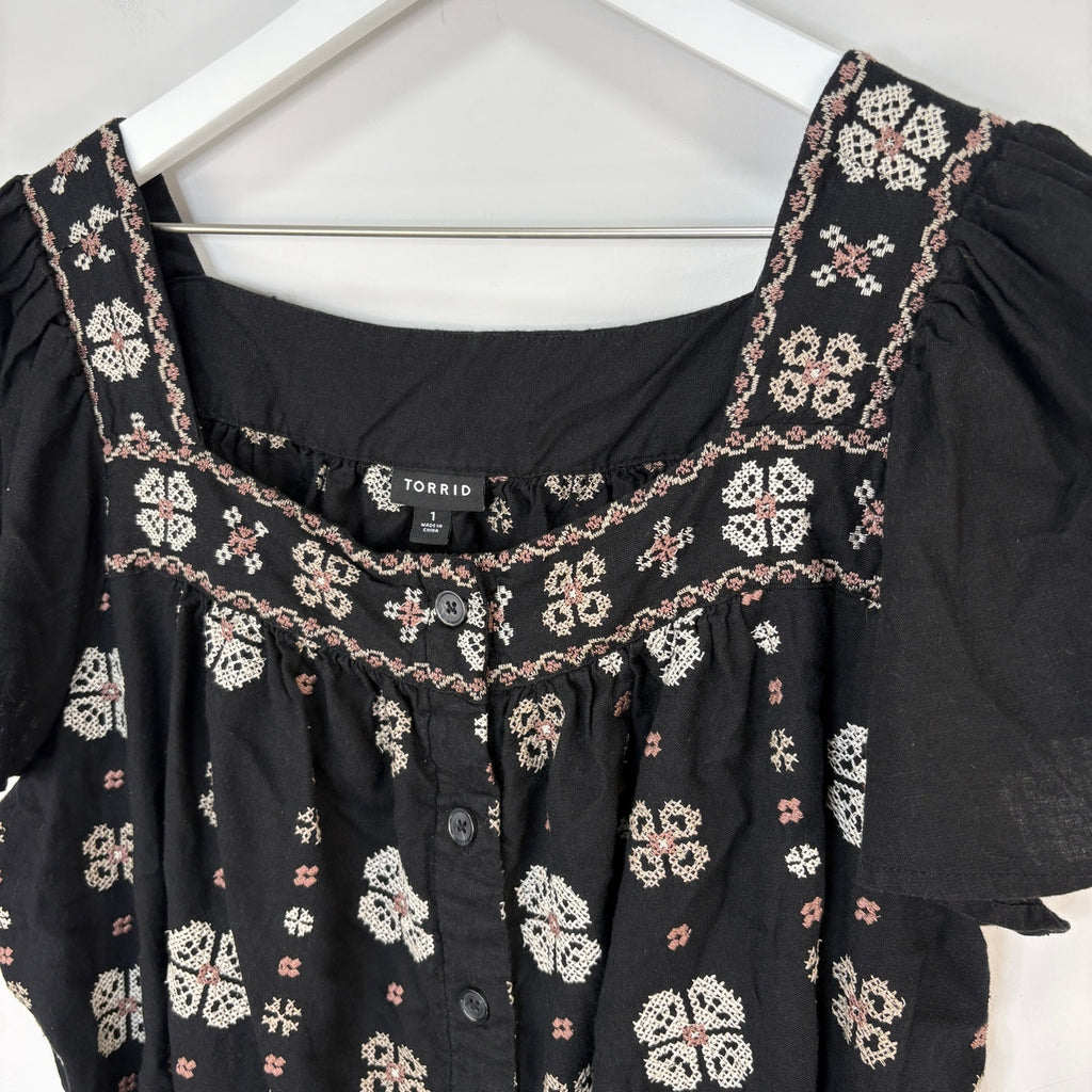 Torrid Boho Cross Stitch Peasant Top - Torrid Size 1 - Women's 14/16