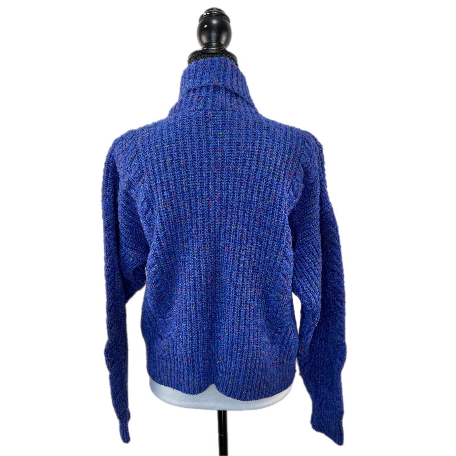 Vintage Blue Confetti Pattern Cowl Neck Sweater - Women's Size S