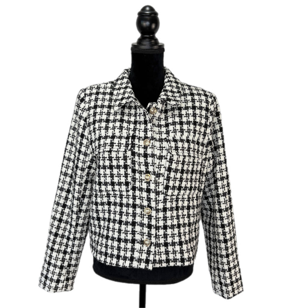 Rachel Zoe Retro Glam Black White Tweed Jacket - Women's Size L