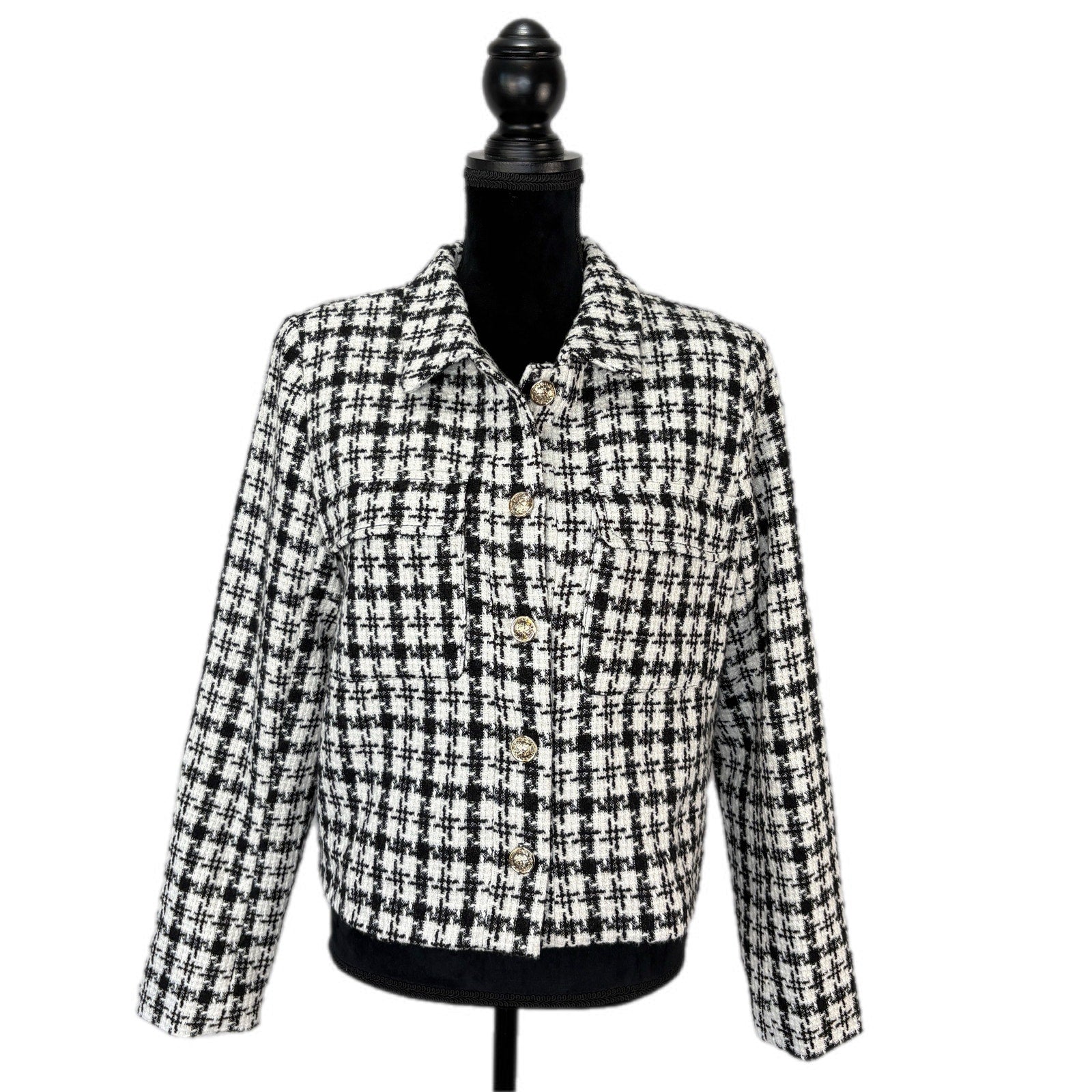 Rachel Zoe Retro Glam Black White Tweed Jacket - Women's Size L